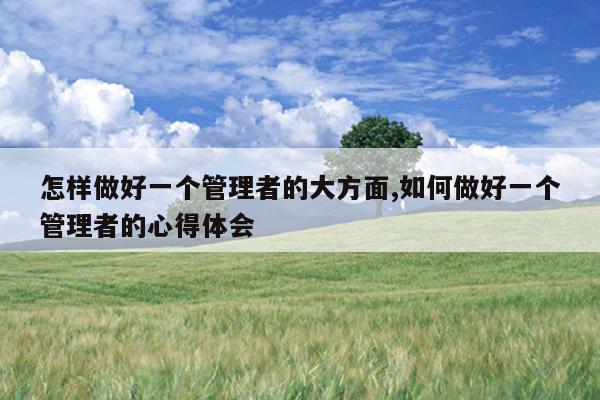 怎样做好一个管理者的大方面,如何做好一个管理者的心得体会